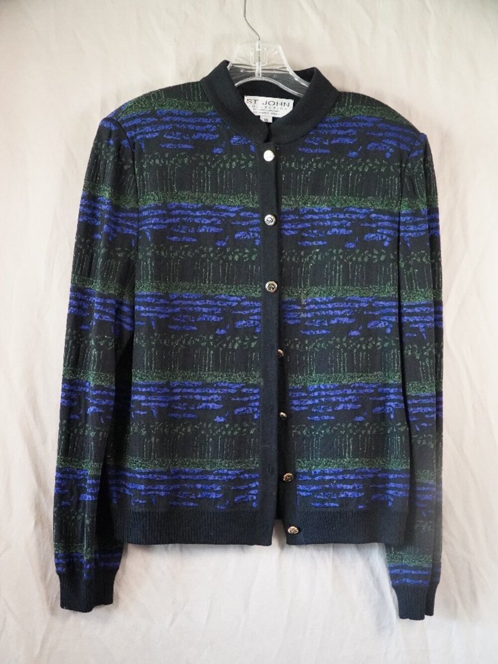 Vintage St. John black/blue/green cardigan